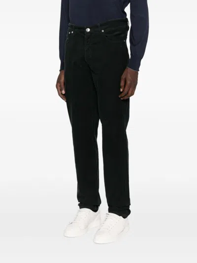 Brunello Cucinelli Italian Fit Trousers In Navy Blue Cotton Corduroy In Black