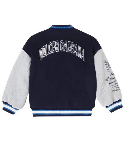 Dolce & Gabbana Dg Wool-blend Varsity Jacket In Blue