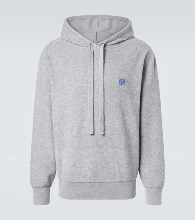 Loewe Drawstring Hoodie With Ribbed Cuffs And Hem In Gray