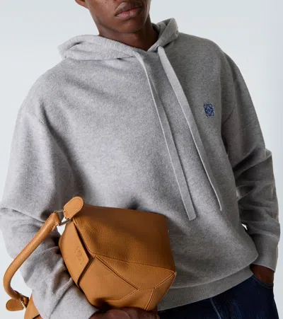 Loewe Drawstring Hoodie With Ribbed Cuffs And Hem In Gray