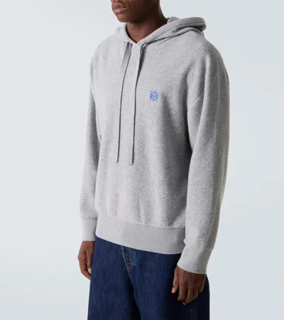 Loewe Drawstring Hoodie With Ribbed Cuffs And Hem In Gray