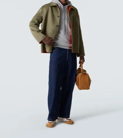 Loewe Drawstring Hoodie With Ribbed Cuffs And Hem In Gray