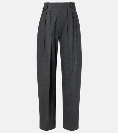 Khaite August Pleated Wool Straight-leg Pants In Gray