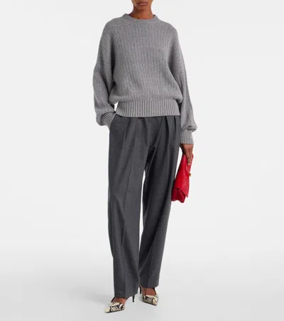 Khaite August Pleated Wool Straight-leg Pants In Gray