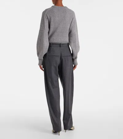 Khaite August Pleated Wool Straight-leg Pants In Gray
