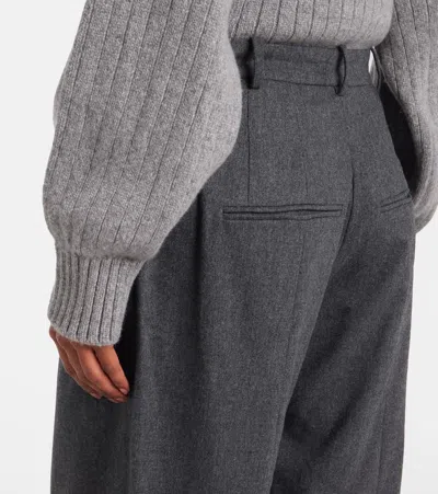 Khaite August Pleated Wool Straight-leg Pants In Gray