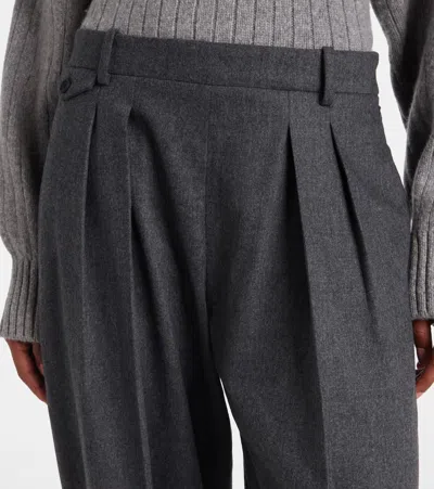 Khaite August Pleated Wool Straight-leg Pants In Gray