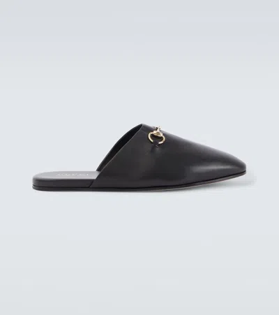 Gucci Men Black Mule With Horsebit On The Front In Smooth Leather Man In Black
