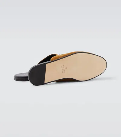Gucci Men Brown Mule With Horsebit On The Front And All-over Gg Motif In Suede Man In Brown