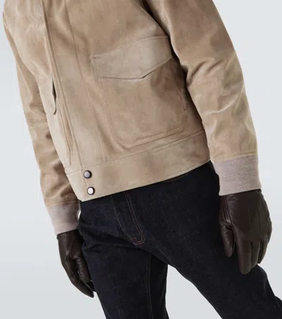 Dunhill Suede Harrington Jacket In Neutral