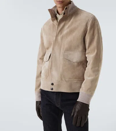 Dunhill Suede Harrington Jacket In Neutral