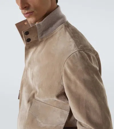 Dunhill Suede Harrington Jacket In Neutral