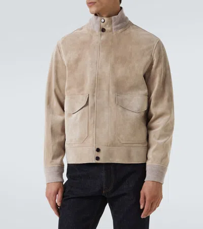 Dunhill Suede Harrington Jacket In Neutral