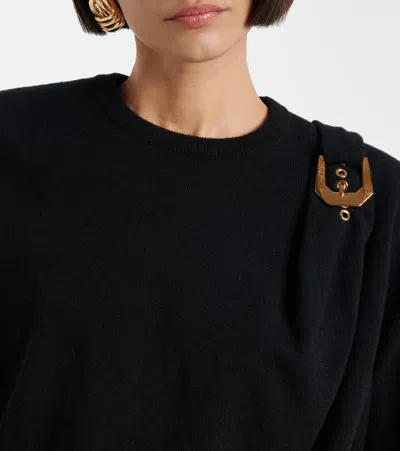 Versace Wool Sweater With Buckle Detail And Long Sleeves In Black