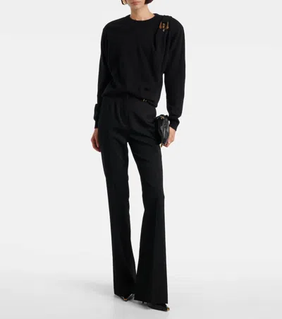Versace Wool Sweater With Buckle Detail And Long Sleeves In Black