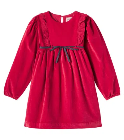 Cozmo Osaka Ruffled Cotton Velour Dress In Red