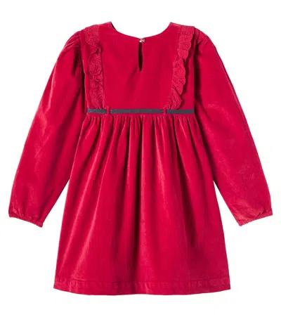 Cozmo Osaka Ruffled Cotton Velour Dress In Red
