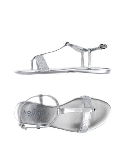 Hogan Toe Strap Sandals In Silver