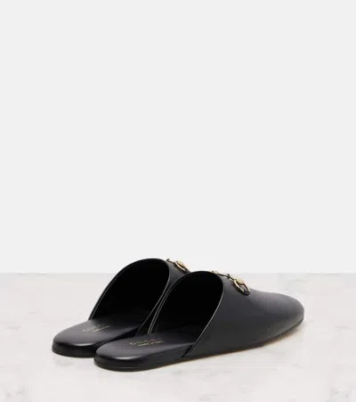 Gucci Women Black Nappa Leather Mules With Horsebit