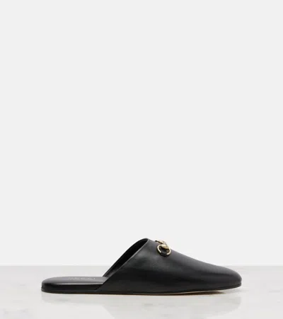 Gucci Women Black Nappa Leather Mules With Horsebit