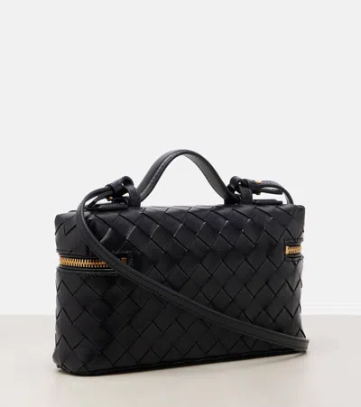 Bottega Veneta Women Bang Bang Leather Vanity Case With Intrecciato Motif In Black
