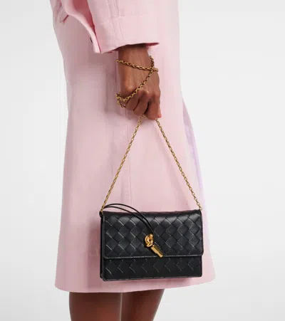 Bottega Veneta Andiamo Intrecciato Leather Shoulder Bag In Black