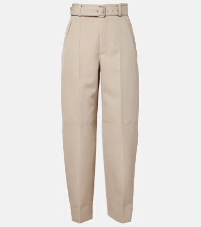 Bottega Veneta Belted Paneled Wool-twill Tapered Pants In Neutral