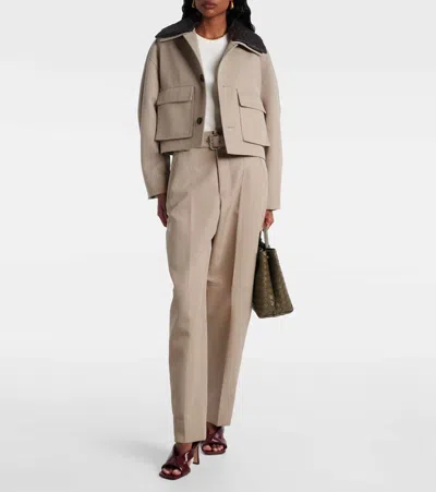 Bottega Veneta Belted Paneled Wool-twill Tapered Pants In Neutral