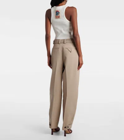 Bottega Veneta Belted Paneled Wool-twill Tapered Pants In Neutral