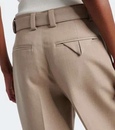 Bottega Veneta Belted Paneled Wool-twill Tapered Pants In Neutral