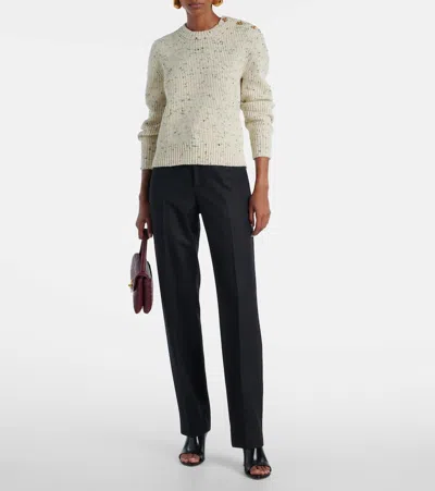 Bottega Veneta Button-shoulder Speckled Rib Crewneck Sweater In White