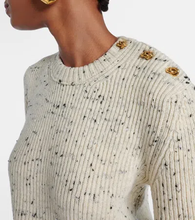 Bottega Veneta Button-shoulder Speckled Rib Crewneck Sweater In White