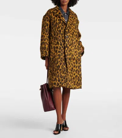 Bottega Veneta Women Multicolor Single-breasted Coat With Notched Revers And All-over Leopard Print  In Yellow