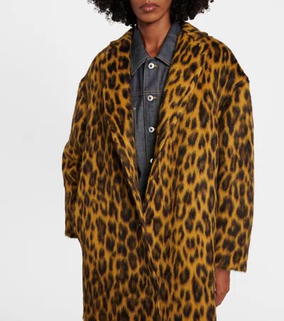 Bottega Veneta Women Multicolor Single-breasted Coat With Notched Revers And All-over Leopard Print  In Yellow