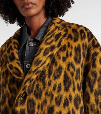 Bottega Veneta Women Multicolor Single-breasted Coat With Notched Revers And All-over Leopard Print  In Yellow