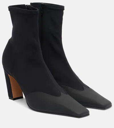 Khaite Nevada Leather-trimmed Stretch-knit Ankle Boots In Black