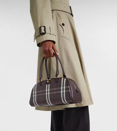 Burberry Structured Check Pattern Crossbody Bag In Brown