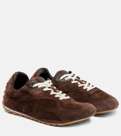Bottega Veneta Orbit Flash Leather-trimmed Suede Sneakers In Brown