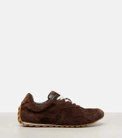 Bottega Veneta Orbit Flash Leather-trimmed Suede Sneakers In Brown