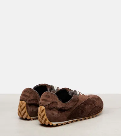 Bottega Veneta Orbit Flash Leather-trimmed Suede Sneakers In Brown