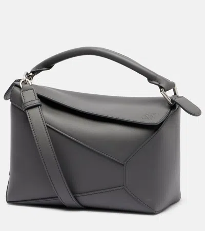 Loewe Puzzle Edge Small Shoulder Bag In Leather In Gray