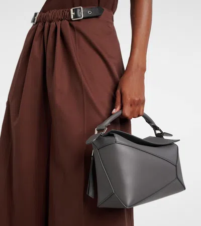 Loewe Puzzle Edge Small Shoulder Bag In Leather In Gray