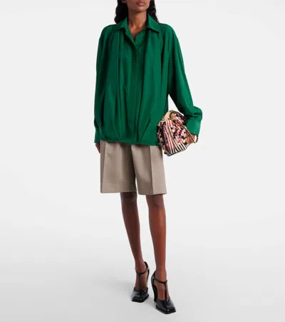 Loewe Charmeuse Balloon Button-down Shirt In Green
