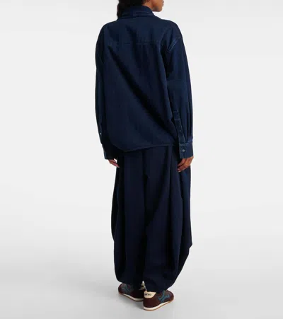 Loewe Womens Draped Denim-look Cotton Shirt Dark Indigo In Blue