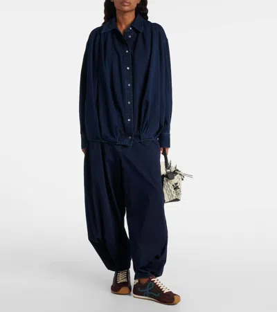 Loewe Womens Draped Denim-look Cotton Shirt Dark Indigo In Blue