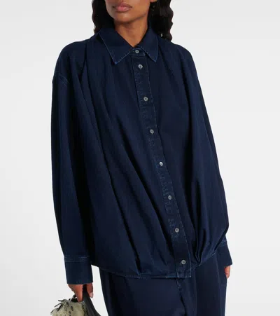 Loewe Womens Draped Denim-look Cotton Shirt Dark Indigo In Blue