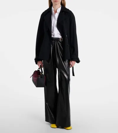 缩褶皮革阔腿裤