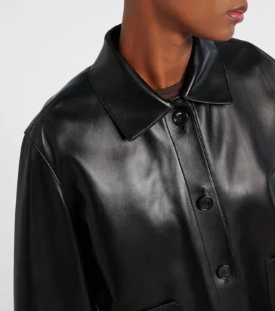 Loewe Leopard-print Shearling-trimmed Glossed-leather Jacket In Black