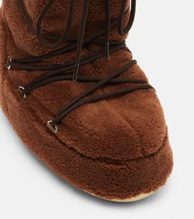 Moon Boot Icon Faux Leather-trimmed Fleece Snow Boots In Brown