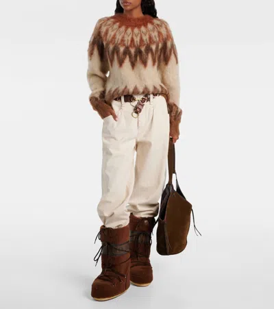 Moon Boot Icon Faux Leather-trimmed Fleece Snow Boots In Brown